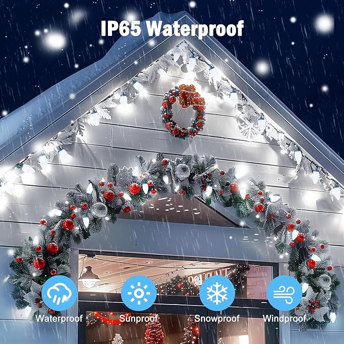 Minetom 147 FT 200 LED C9 LED Christmas Lights Outdoor - Plug in Fairy Lights with Timer &amp 8 Modes Waterproof Commercial Grade Extendable for Indoor Outdoor Roofline Patio Yard Xmas Decoration W