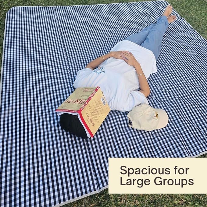 Cute Gingham Picnic Blanket Waterproof Foldable in Large 80x60in and Extra Large 80x80in Portable Compact Beach Blanket Oversized XL Outdoor Mat