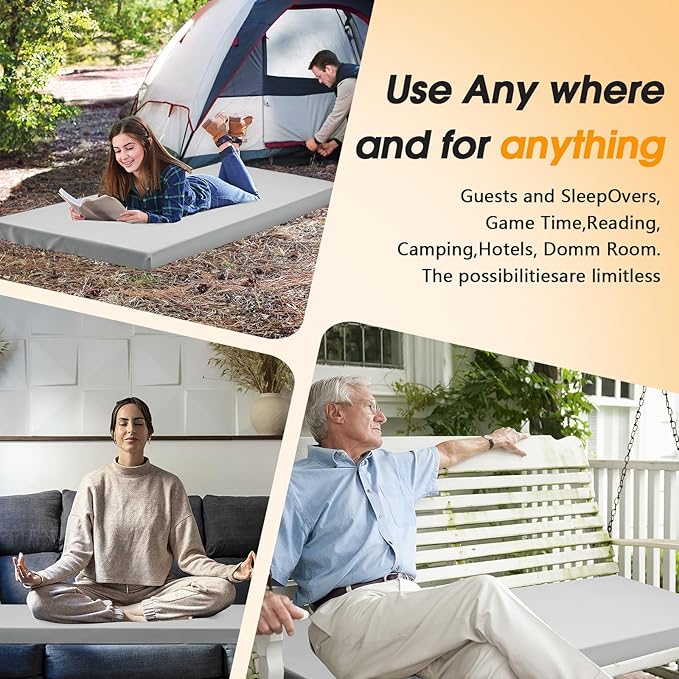 CYMULA Camping Cot Mattress 3in Memory Foam Sleeping PadSoft Warm Non-Slip Camping Mattress Topper with Retaining for AdultsPortable Roll up Pad for Travel