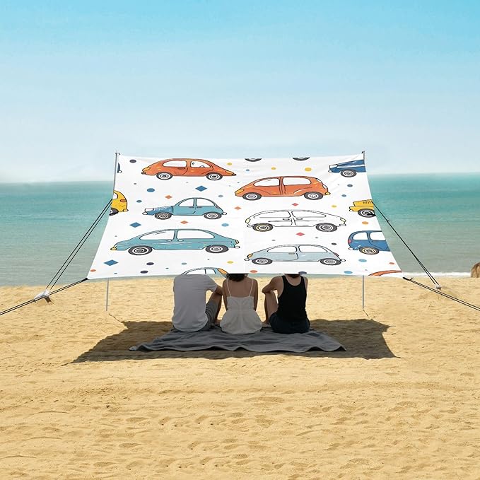 Cute Cars Camping Sun Shelter Beach Tent Portable Beach Sun Shade Outdoor Canopy for Camping Trips Fishing Picnic