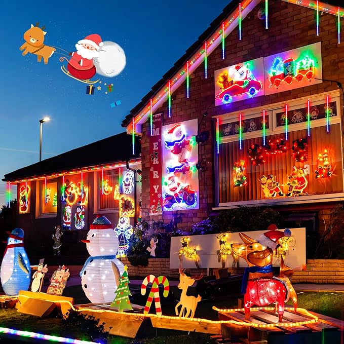 JMEXSUSS 2 Pack Solar Meteor Shower Lights 16 Tube 288 LED Multicolor Meteor Christmas Lights Solar Christmas Lights Outdoor Waterproof for Tree Christmas Decorations