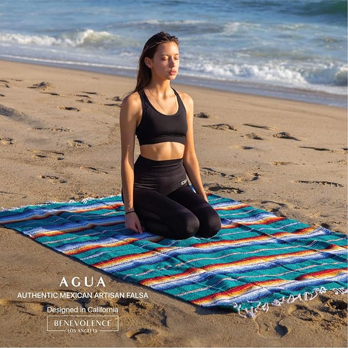 Benevolence LA Mexican Blanket Authentic Handwoven Yoga Blanket &amp Outdoor Blanket Made by Traditional Mexican Artisans Saddle Blanket Beach Blanket Picnic Blanket &amp Car Blanket 75 x 52 -