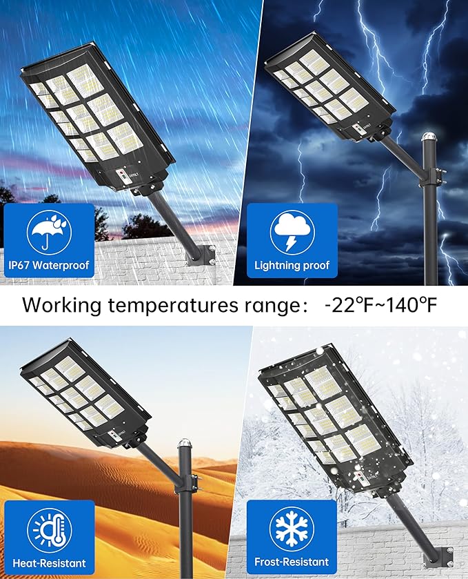 JAYNLT Y-3600W Solar Street Lights Outdoor360000LM 6500K Parking Lot Lights Commercial Waterproof Dusk to Dawn Solar Security Flood Lamps Motion Sensor for DrivewayBasketball Court
