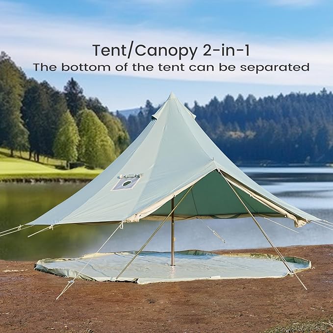 Canvas Bell Tent - 4 Seasons Glamping Tent with Stove Jack for Family Camping - Assorted Colors Waterproof