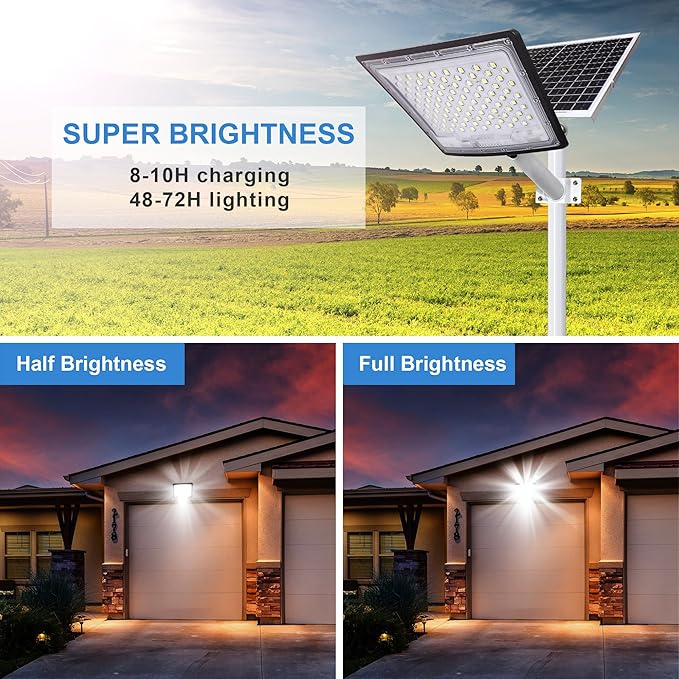 100W LED Solar Flood Lights 10000MAH Flood Light Outdoor IP66 Waterproof with Remote Control Security Lighting for Parking Lot Yard Garden Swimming Pool Pathway