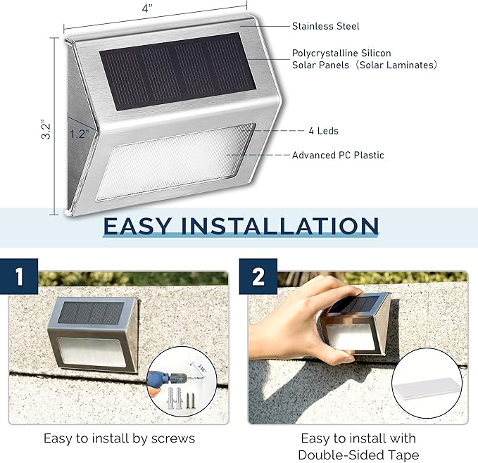 SOLPEX Solar Step Lights 16 Pack Stair Lights Outdoor Fence Lighting Solar Powered Deck Lights Waterproof 4 LEDs for Stairway Patio Porch Pathway Walkway Garden (Cold White)