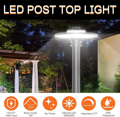 150W LED Post Top Light with Dusk to Dawn Photocell 21000 lumens 5000K Circular Area Pole Lights IP65 Waterproof Outdoor Post Light for Garden Pathway Yard Street Lighting UL Listed AC100-277V