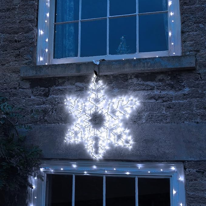 DBFAIRY 27 Christmas Big Snowflake Lights Mains Powered Window Hanging Lights Christmas Snowflakes Light16.8Ft Long Cable Festive Decor for Porch Wall Window Decor
