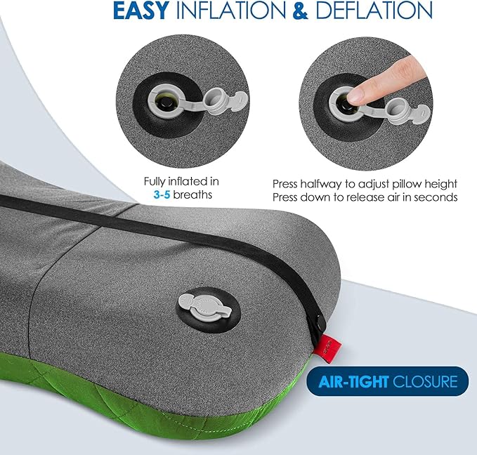 Hikenture Camping Pillow with Removable Cover - Ultralight Inflatable Pillow for Neck Lumbar Support - Upgrade Backpacking Pillow - Washable Travel Air Pillows for Camping Hiking Backpacking