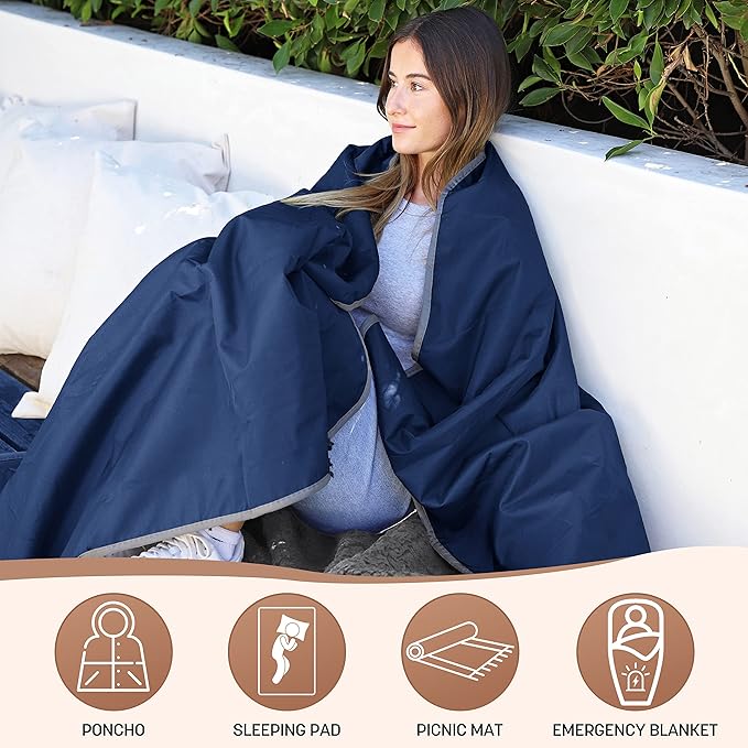 Tirrinia Waterproof Outdoor Blanket with Sherpa Lining Windproof Triple Layers Warm Comfy Foldable for Camping Stadium Beach Picnic Grass Concerts Car Dog 51''X 59'' &amp 59''X 80''
