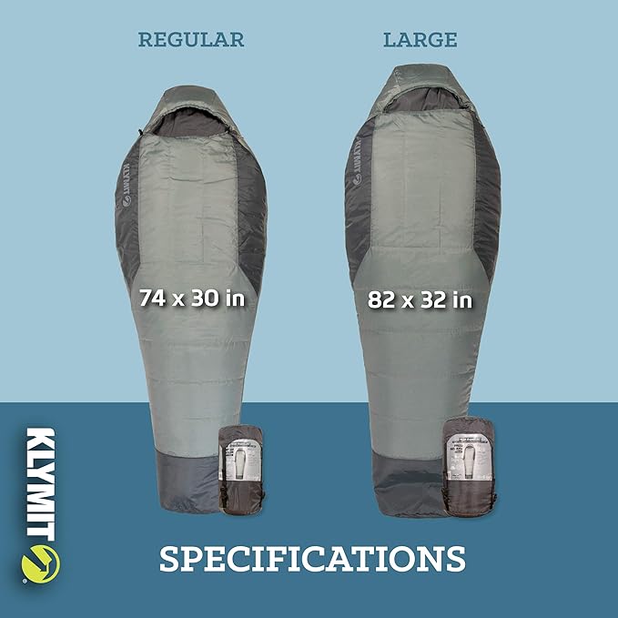 Klymit Sleeping-Bags KLYMIT Wild Aspen Lightweight Mummy Sleeping Bag Best Gear for Cold Weather Camping Hiking Backpacking Pair with Static V Sleeping Pad (Size Regular to XL)