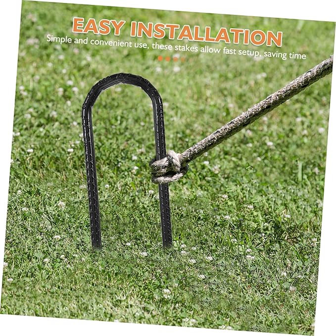 4pcs Heavy Duty Steel Tent Stakes U Shaped Garden Anchors for Camping Landscape Trampolines Durable Ground Staples with Sharp Tips Black