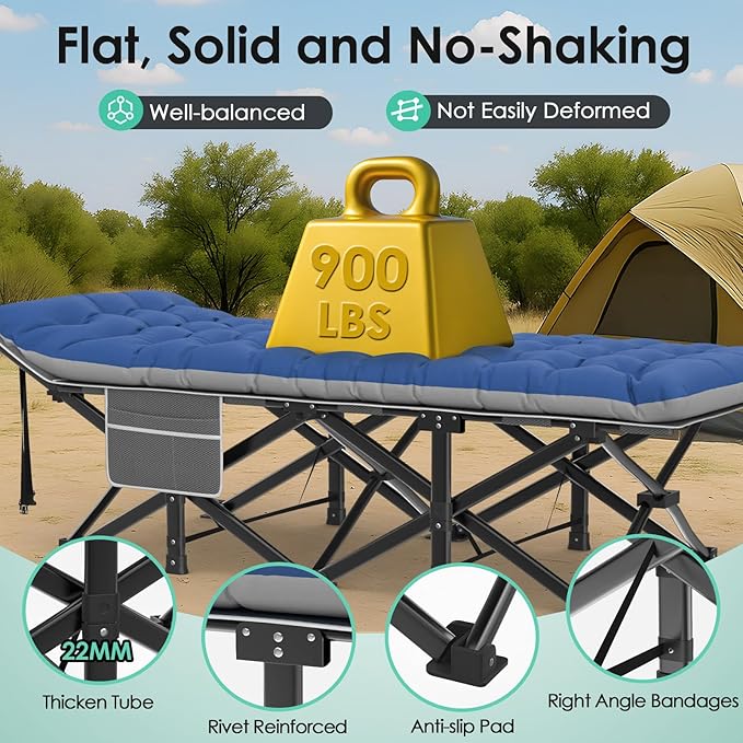 Suteck Camping Cot 32In XXL Folding Camping Cot Heavy Duty Sleeping Bed for Adults 1200D Double Layer Oxford Cots for Camping W/Pilllow Mattress Carry Bag for Home Office Nap Beach Travel 900LBS