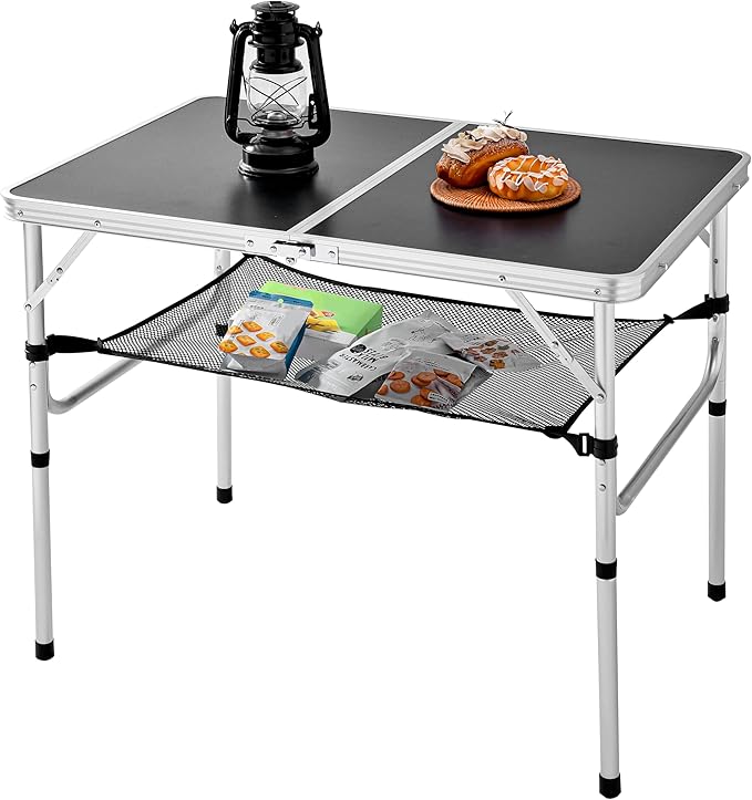 Folding Camping Table 36''L x24''W Camp Aluminum Table with Adjustable Height Legs Indoor Outdoor Lightweight Portable Folding Dining Table for Camp Picnic Beach 3Ft black 2 Heights 15/28）