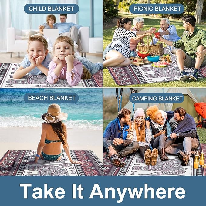 Southwestern Native American Indian Aztec Ethnic Waterproof Outdoor Picnic Blanket Sandproof Beach Mat for Camping Hiking Grass Travelling