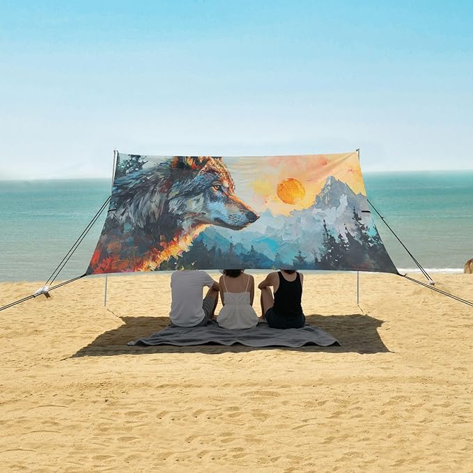 Camping Sun Shelters Wolf in The Sunrise Pattern Beach Canopy 126 * 110.2in