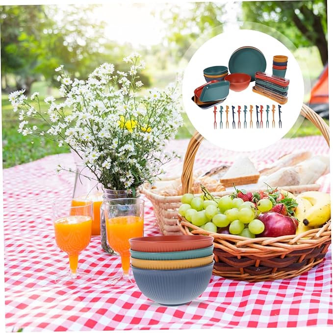 Garneck Wheatstraw Dinnerware Camping Outdoor Plates Rv Dishes Non-breakable Straw Cutlery
