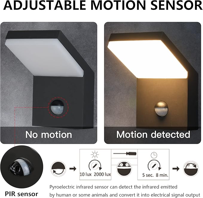 2 Pack Outdoor Motion Sensor Wall Sconce Light LED Modern Exterior Porch Light Fixture IP54 Waterproof for House Garage Patio Decoration1800LM