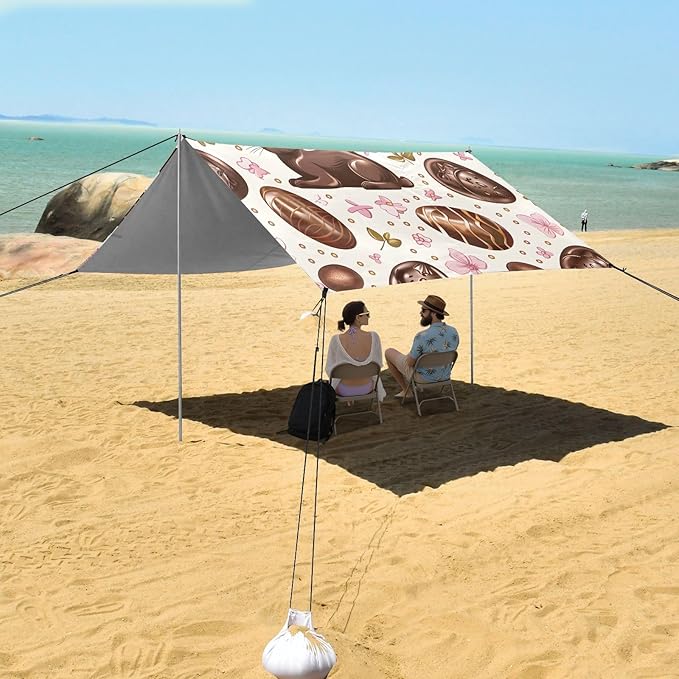 Chocolate Rabbit Camping Sun Shelter Beach Tent Portable Beach Sun Shade Outdoor Canopy for Camping Trips Fishing Picnic