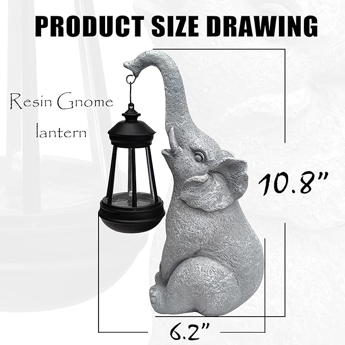 Elephant Solar Garden StatuesResin Elephant Figurine Decorations with Solar Lights Lantern Outdoor Figurines Lawn Garden Statue Decor Art for LawnYard Balcony Ornament.