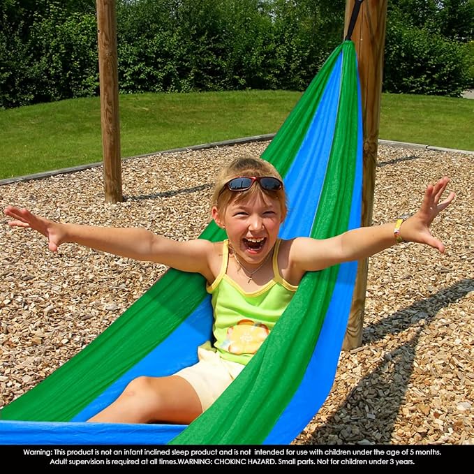 GRASSMAN Kids Hammock-Small Camping hammocks Portable Camping Gear for Child Indoor/Outdoor use with Tree Straps &amp Carabiners Blue &amp Green