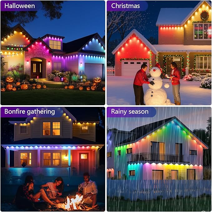 Permanent Outdoor Lights For House 59ft- RGB Led Lights Waterproof Timer Auto On/Off Alexa &amp Google Assistant Compatible Halloween Christmas Decorations For Eaves Garden Roofline Patio Porches