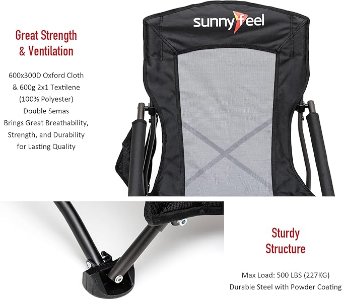 SUNNYFEEL Low Folding Beach Chair for Adults Portable Lightweight Sling Beach Camping Chairs with Cup Holder ArmrestFoldable Camp Lawn Chair for Outdoor Sand Concert Travel Sport Events300LBS