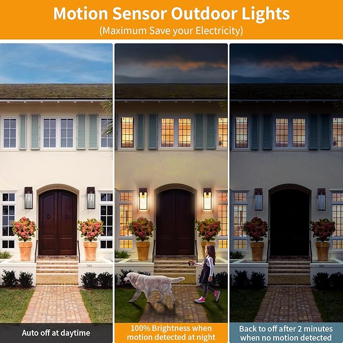 15'' Oil Rubbed Bronze Motion Sensor Outdoor Front Porch Light Fixtures Wall Mount 2 Pack Waterproof Exterior Wall Sconce Large Lantern LampOutside Coach Light for HouseGarageYard