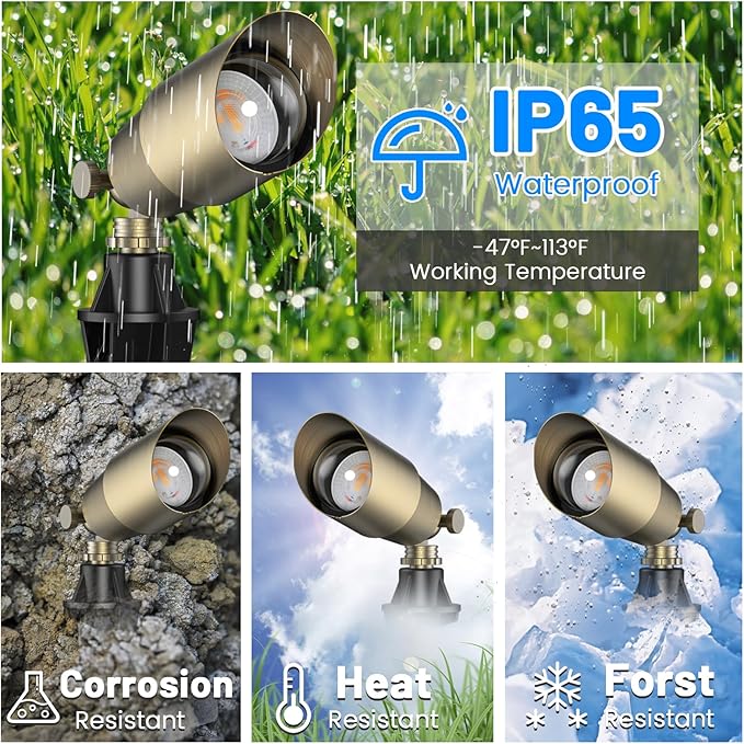 ZONEGRACE Solid Brass Outdoor Uplights &amp Accent Light Fixtures Heavy Duty 12V Low Voltage LED Landscape Lighting Bronze Wired Spotlights for GardenLawnPatio and Yard Without LED Bulb (12 Pack)