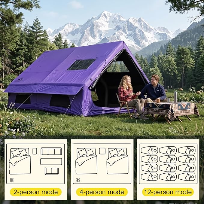 Inflatable Camping Tents 8-10 Person129 Square Feets Large Inflatable Camping Tent with Stove JackBlow up Tent with Mesh Windows &amp Pump