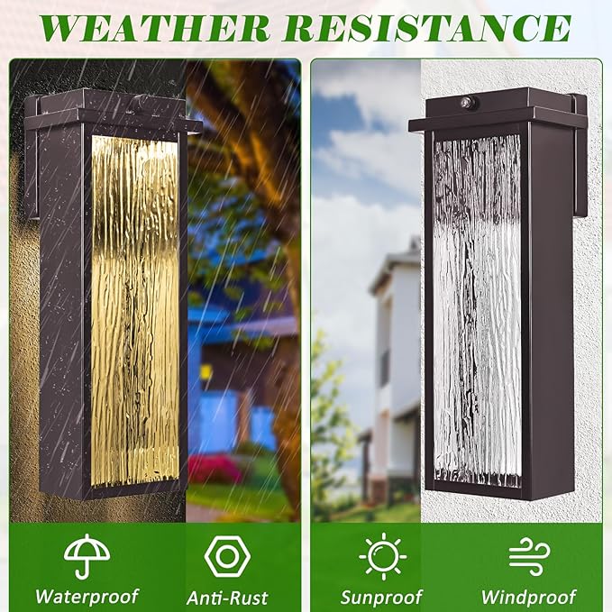 16 Oil Rubbed Bronze Dusk to Dawn LED Outdoor Wall Light Large Brown Exterior Lighting Fixture Modern Outside Wall Mounted Porch Sconce Waterproof Patio Lantern Lamp with Sensor 1 Pack