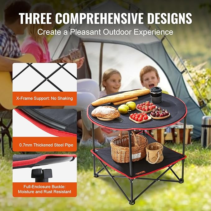 VEVOR Folding Camping Table Outdoor Portable Fold Up Lightweight Side Table for BBQ Tailgating Picnic Travel Hiking Fishing