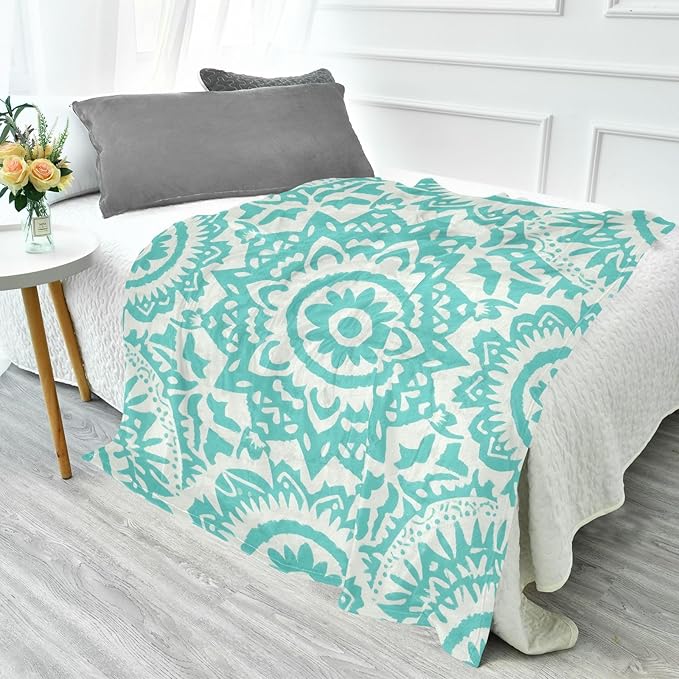 Soft Throw Blanket Boho Mint Green Vintage Flowers Women's Blanket 50'' x 70''