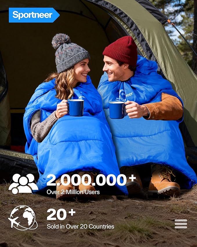 Sportneer Wearable Sleeping Bag for Adults &amp Kids – Walkable with Arm Zippers Warm Weather &amp Cold Waterproof Compact for Camping Stadiums Travel Backpacking &amp Car Use