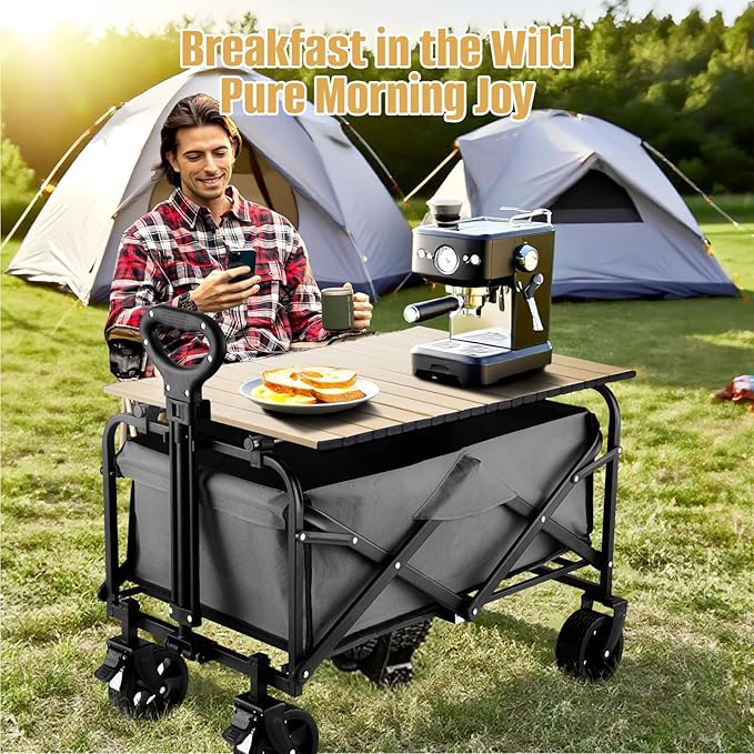 Metal Tabletop Board for Wagons CartFoldable Table 34×21 Heavy Duty for WagonAlloy Board with Load Capacity 68LBSCamping Essential and Gear for Outdoor Party with Family and Friends(Khaki)