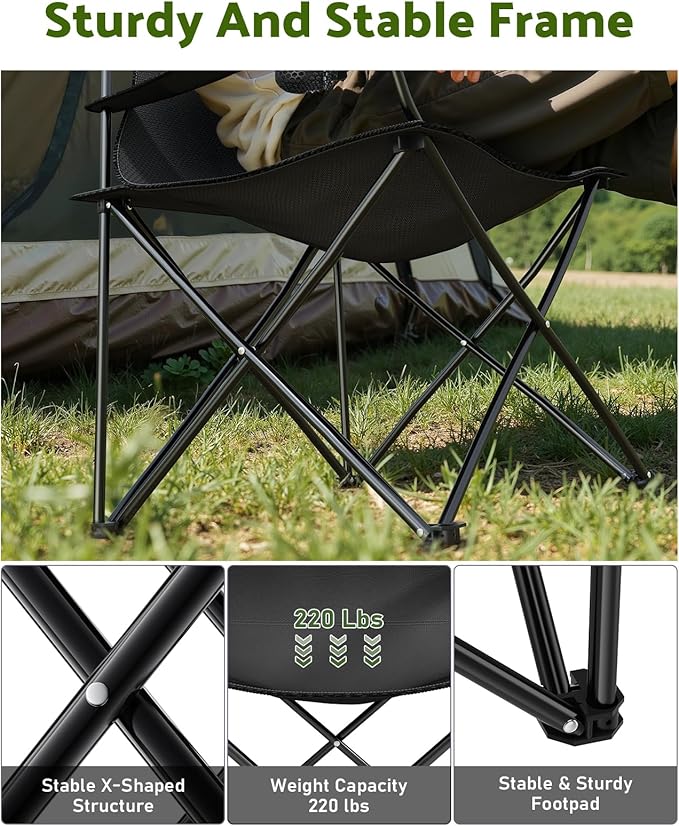YSSOA Portable Folding Black Camping Chair 2-Pack