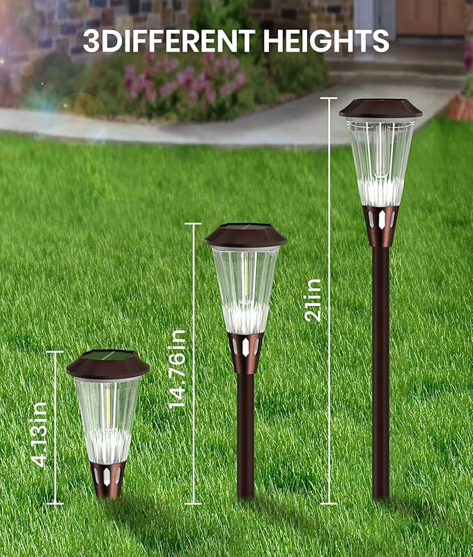 6 Pack Super Bright Solar Lights Outdoor 2-in-1 Warm&ampCold IP65 WaterproofAuto On/Off 6500KSolar Pathway Walkway Lights for YardPatioLandscapeSidewalkDrivewayLawn