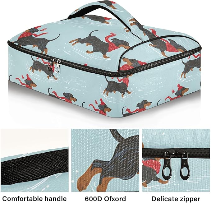 Casserole Carrier Loveliness Cute DogInsulated Casserole Carrier for Hot or Cold Food Thermal Lunch Tote for Potluck Parties Picnic Beach Fits 9 x 13 Inches Baking Dish
