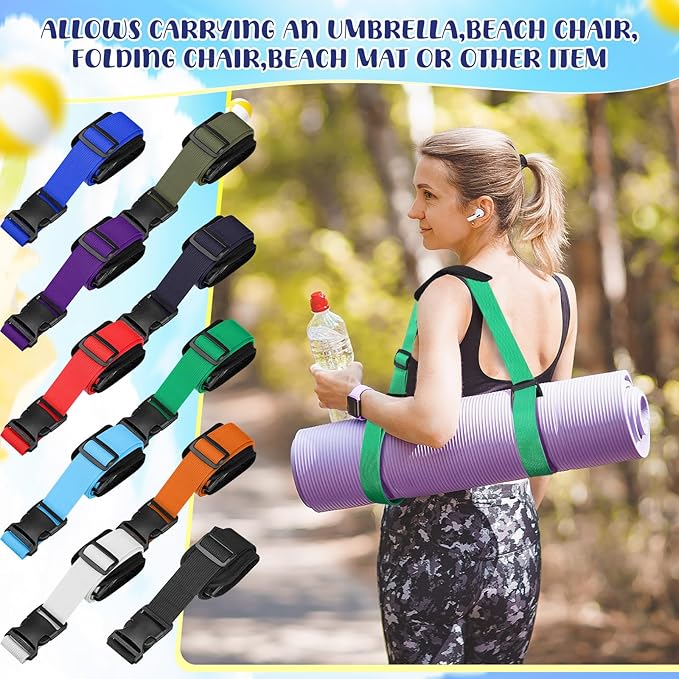 Sanwuta 10 Pcs Adjustable Beach Chair Carry Straps Universal Folding Chair Shoulder Strap for Beaches Camping Scooter Bikes Backpacking Picnics Outdoor