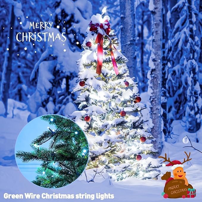 JMEXSUSS 2 Pack Solar String Lights Outdoor Waterproof Total 66 FT 200 LED Solar Christmas Lights Outdoor Twinkle Light for Christmas Tree Outside Garden Yard Xmas Decor White