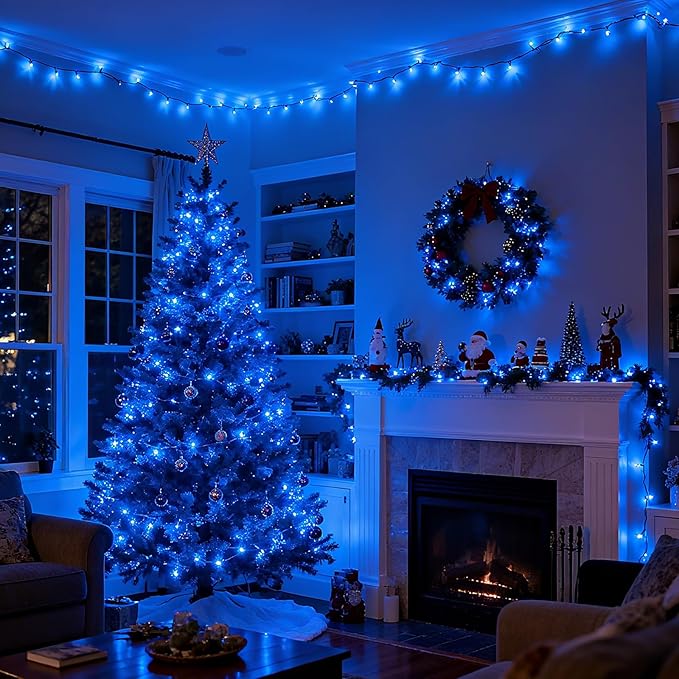 500 LED Blue Christmas Tree Light Plug inConnectable 170ft String Lights with 8Modes UL Certified Outdoor Indoor for Halloween Holiday Bedroom Party Decor