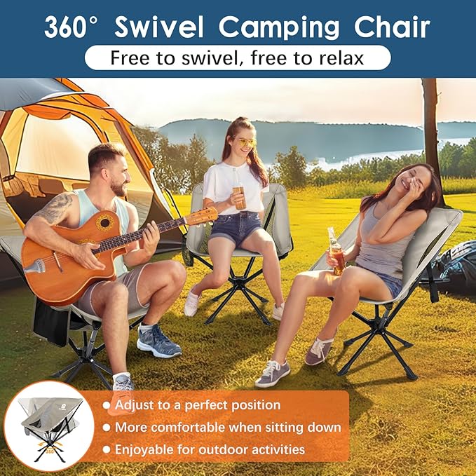 Portable Camping Chair 2 Pack 8 Seconds Quick Setup Folding Camping Chair Flexible 360° Rotation 3.8Lb Lightweight Travel Chairs for Easy Carry to Hiking Sporting Beach Khaki