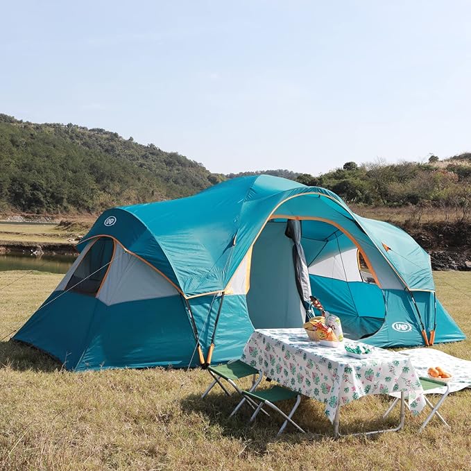 UNP Camping Tent 10-Person-Family Tents Parties Music Festival Tent Big Easy Up 5 Large Mesh Windows Double Layer 2 Room Waterproof Weather Resistant 18ft x 9ft x78in