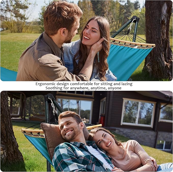 Tranquillo Hammock with Stand Heavy-Duty Hammock Quick Fold Unfold Steel Frame Hammock Canvas Portable Hammock Stand Spreader Bar 600 lbs Capacity Portable Relaxation Gear Blue