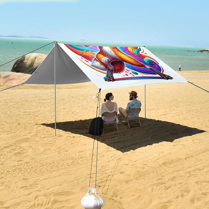 ALAZA Fox Dabbing Beach Tent Sun Shelter UPF50+ Protection Beach Shade Canopy w/ 4 Sandbags for Outdoor Camping Fishing Backyard Fun Picnic 10x9 ft