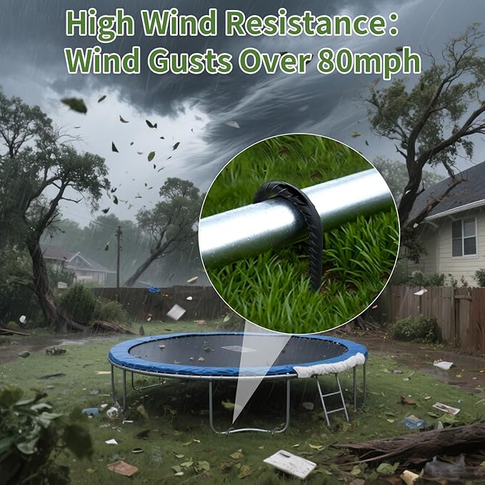 12 Inch U Shaped Trampoline Stakes 8 Pack 5/16 Diameter Heavy Duty Steel Wind Resistant Rebar Stakes Black E-Coated Anti-Rust Ground Stakes for Trampoline Swing Set Bounce House Safety