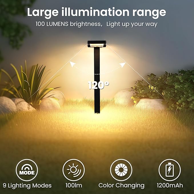 Solar Pathway Lights Outdoor Smart Color Changing with 9-in-1 (Warm White/Cool White/RGBCW) ModesBright Landscape Lighting Waterproof for WalkwayGardenDrivewayYardPatio(6pack)