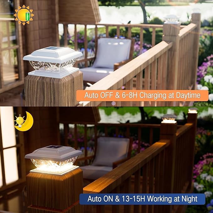 Brizled Solar Post Lights 6 Pack LED Solar Fence Cap Lights for 4x4 5x5 6x6 Wooden Posts Warm White Fence Top Post Light Column Landscape Outdoor Lighting for Outside Garden Patio Yard