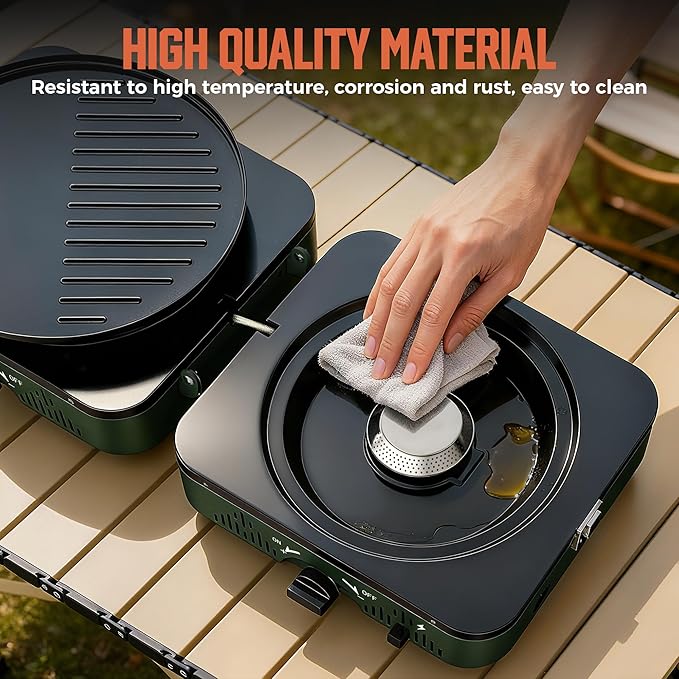 BIG HORN OUTDOORS 2 Burner Propane Camping Stove Portable Camp Stove Folding Gas Stove Includes Frying Pan &amp Carry Bag for Camping Emergency Use and Outdoor Cooking
