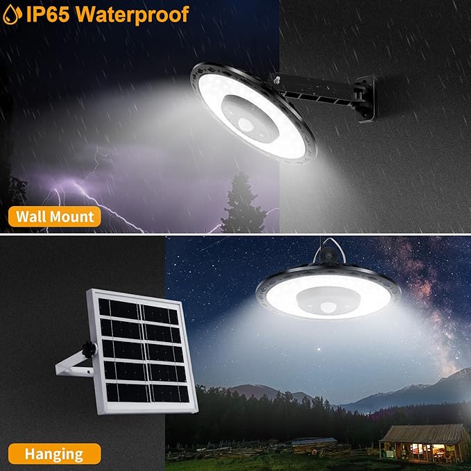 Auzev Shed Lights Solar Powered Indoor Outdoor 3000LM Pendant Light with Switch Remote Timer 3 CCT IP65 Waterproof for Barn Gazebo Garage Shop Interior Home Daytime Available